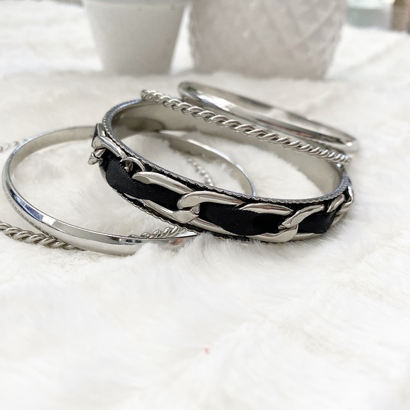 Silver Bangle Stackable Bracelet Set - Picture 4 of 4